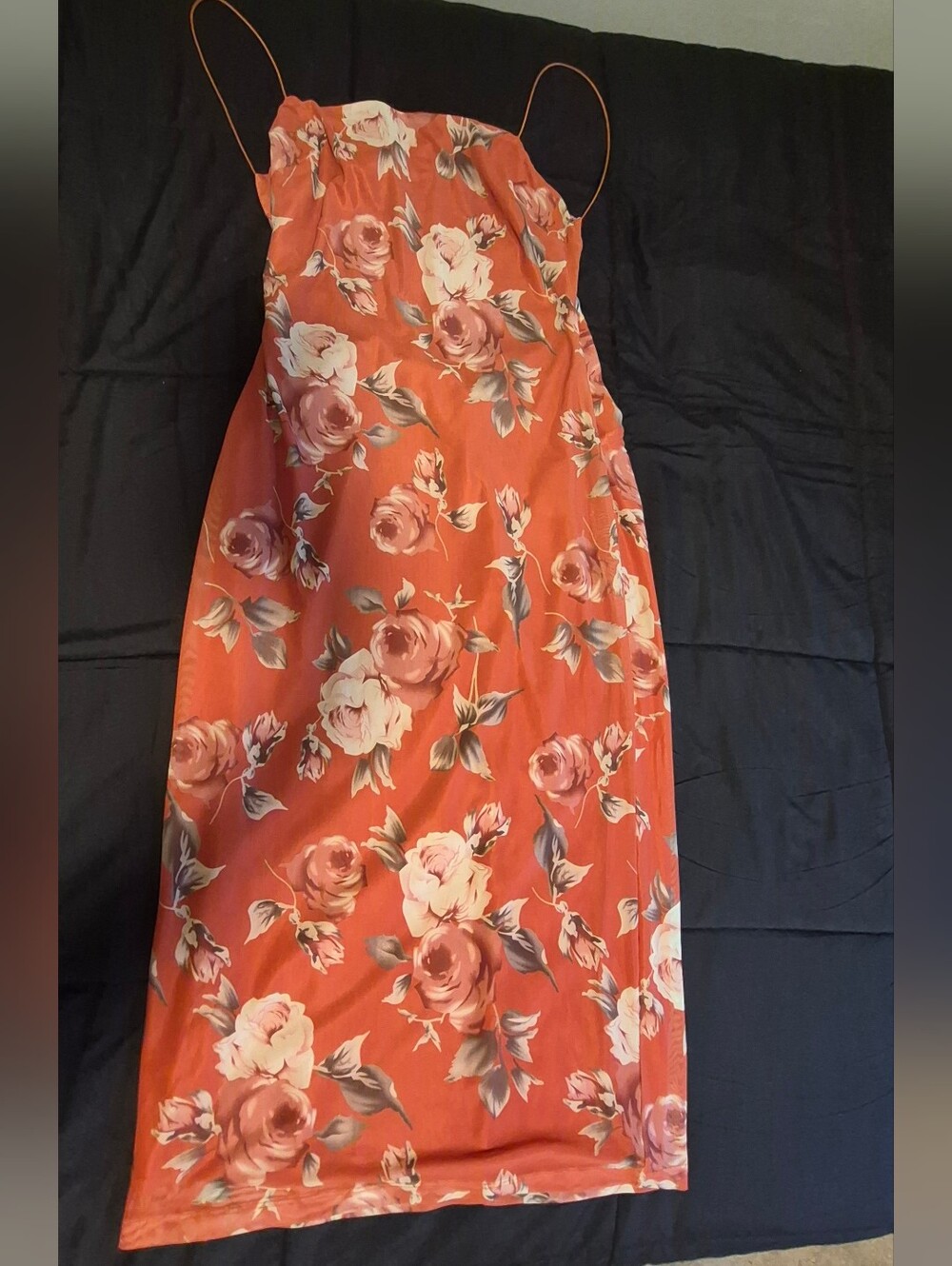 Lulu's Rust Orange Slip Dress with Floral Botanical Print